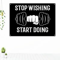 stop wishing start doing exercise inspirational tapestry wall hanging home decor fitness sports workout poster gym banner flag