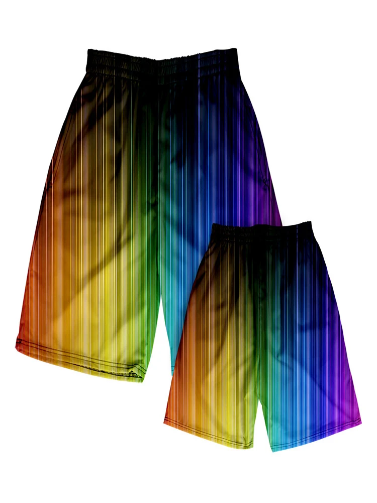 Lianshuo 2022 Summer Thin Quick-drying Pants Rainbow Personality Simple Printing Beach Casual Five-point Pants Summer Trendy Men