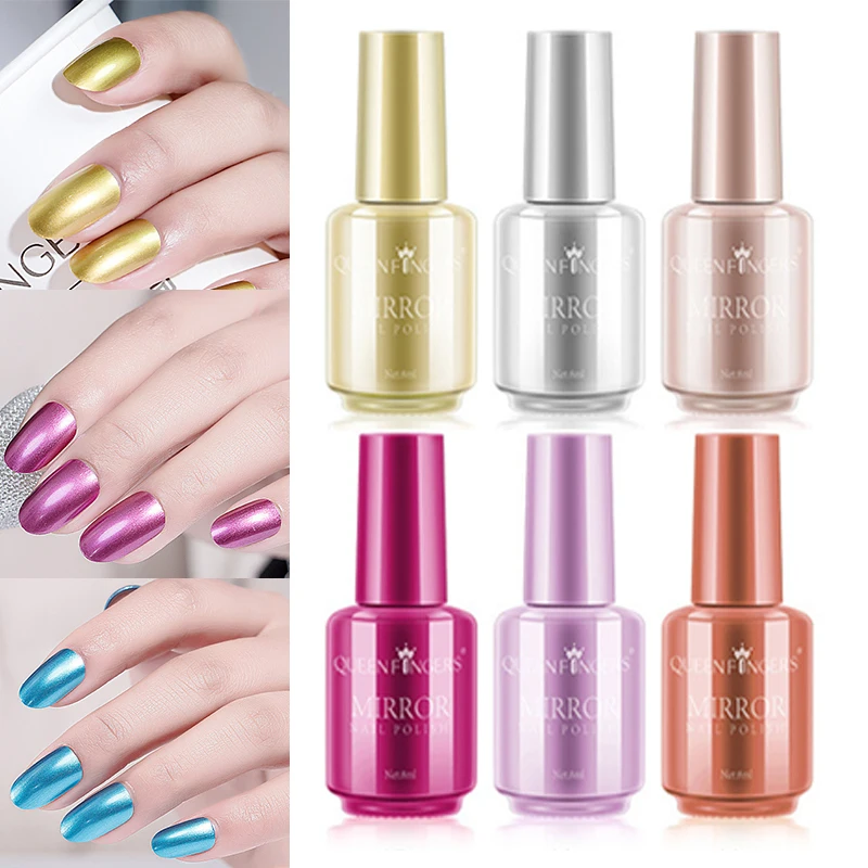

Metallic Color Nail Polish Mirror Effect Quick-drying Gold Silver Colorful Glitter Nail Art Design Nail Decor DIY Manicure