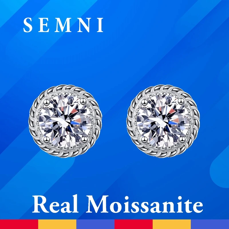 

SEMNI 1.0ct 2.0ct GRA Certified Moissanite Diamond Round Stud Earrings for Women Brilliant Wedding Jewelry Forever Promises Gift