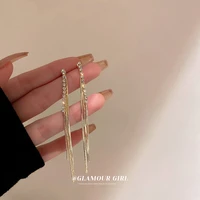 new style tassel with rhinestone ladies long earrings korea golden simplicity long chain earrings earrings wedding jewelry