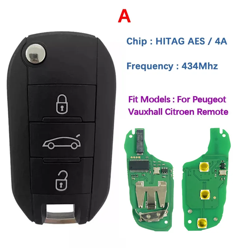 

DIYKEY 433 МГц 4A HITAG AES Chip Flip Remote Van Ключ от автомобиля для Peugeot Expert 308 3008 2016+ Citroen C4 Cactus 2014+ HU83 Без логотипа