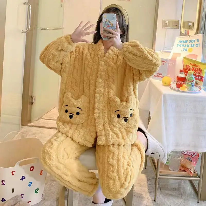 Pajamas Can Be Worn Externally, Casual Long Sleeve Suit, Winter Velvet Round Neck Loose Housewear, Women's Thickened Pajamas