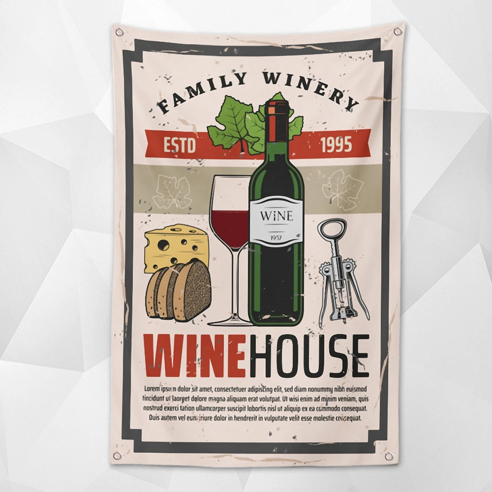 

FAMILY WINERY WINE HOUSE Vintage Beer Day Flag Wall Chart Deluxe Indoor Outdoor Banner Retro Oktoberfest Decor Tapestry Painting