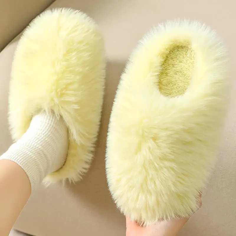 Fluffy Scuff Slippers For Women Winter Warmth Shoes Woman Faux Fur Slides Thick Sole Plush Mules Female Indoor Mules Flip Flops