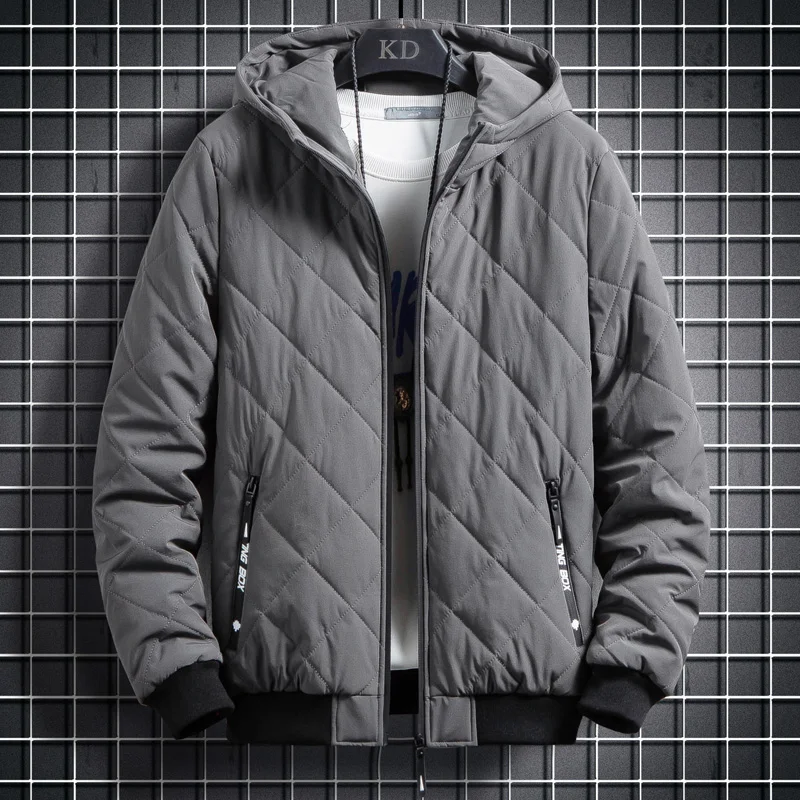 New style cotton coat Men's autumn and winter coat Thickened cotton jacket Hooded windproof plush cotton coat Winter line cotton