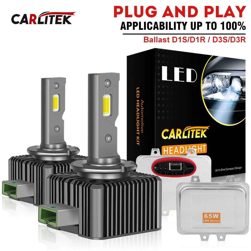 CARLITEK D1S D3S LED Headlights CANBUS Error Free 65W HID Ballast 6000K 50000LM D2S D4S D1R D3R LED CSP Chips Car Lamp Plug&Play
