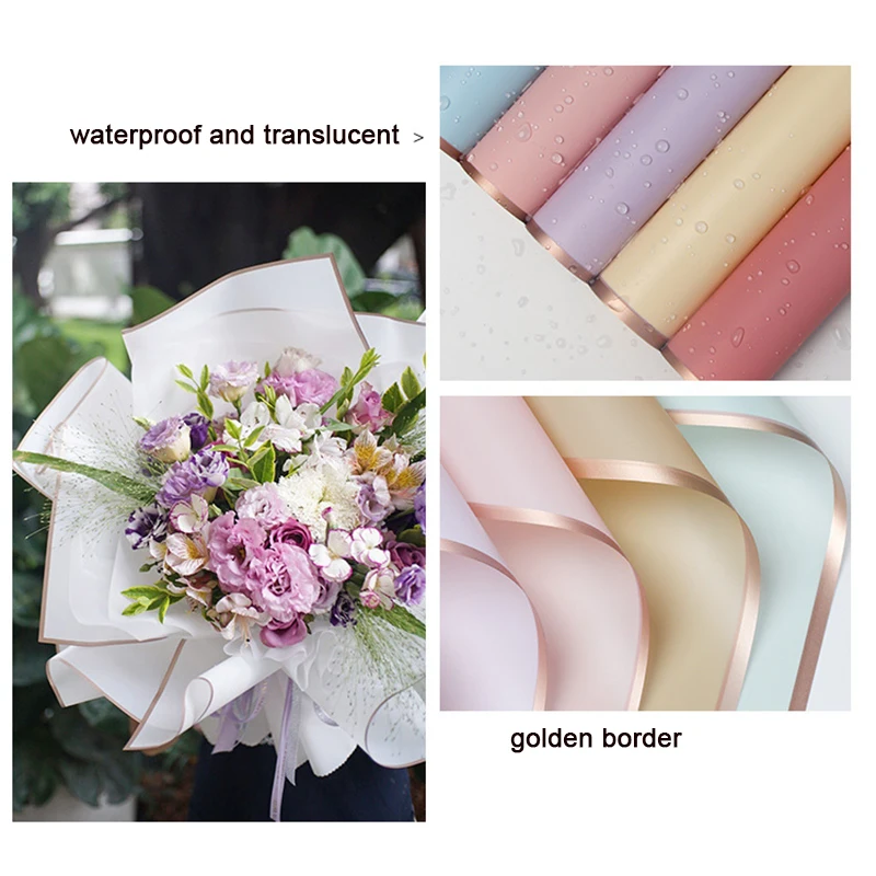 

Waterproof Golden Edge Craft Paper Half Transparent Jelly Film Flower Bouquets Wrapping Paper DIY Gift Packing Florist Supplies