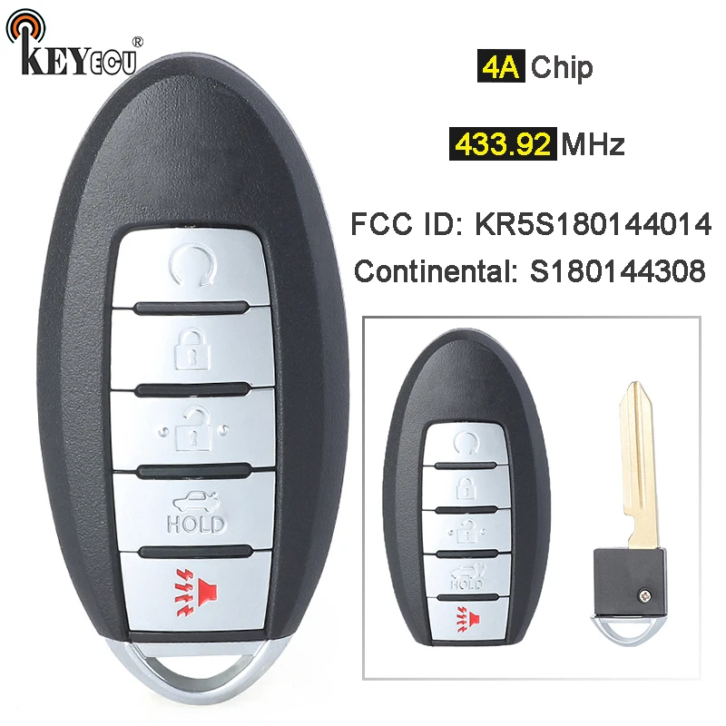 

KEYECU 433.92MHz 4A / PCF7953M Chip S180144308 KR5S180144014 Smart Remote Key Fob for Nissan Murano Pathfinder 2014-2019