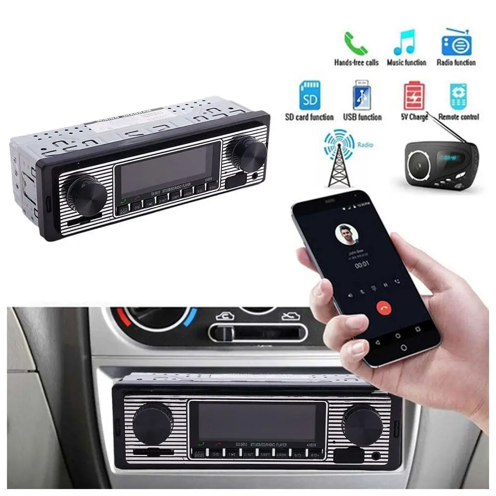 Vintage Dual Knob Mp3 Player Fm Tuner Stereo Usb Aux Classic Car Retro Audio Receiver Speaker Accessories