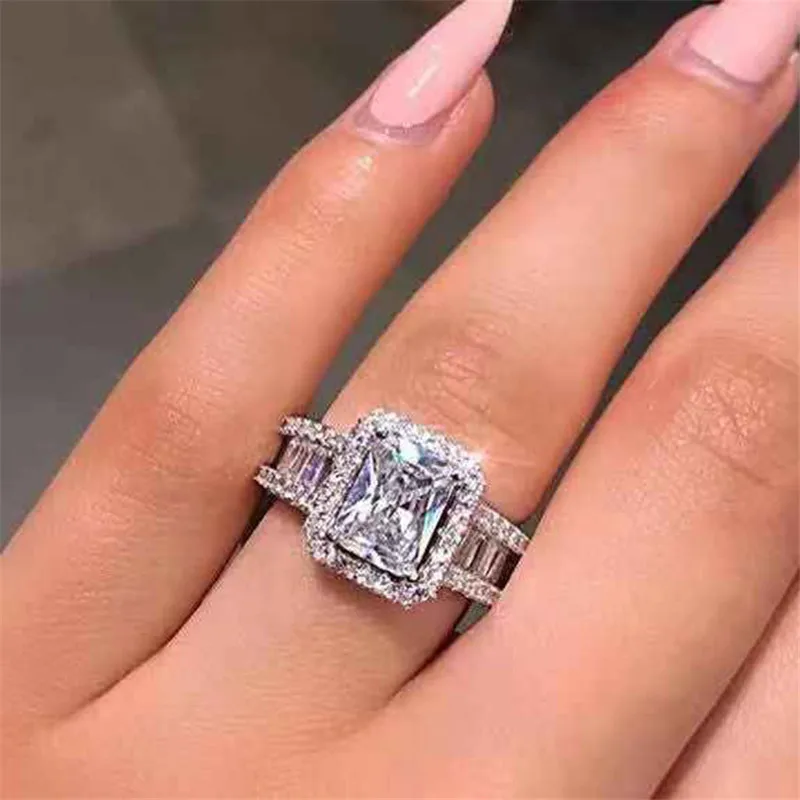 

Milangirl Luxury Zircon Wedding Ring Hot Silver Color Geometric Bridal Wedding Engagement Jewelry Ring