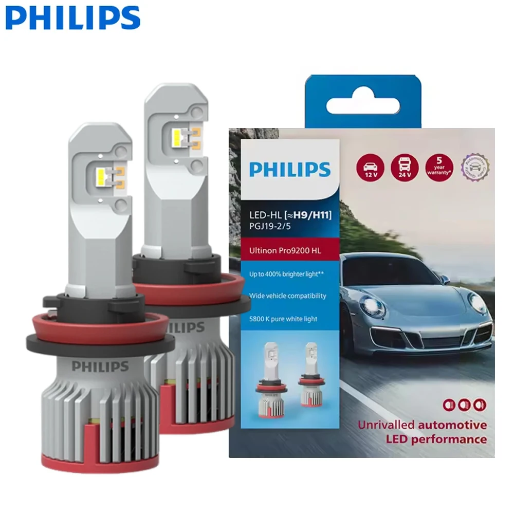 

Philips Ultinon Pro9200 HL H11 H9 H7 H4 Автомобильные светодиодные фары Новая версия HB3 HB4 9005 9006 12 В + 400% Холодный белый 5800 К дальнего ближнего света