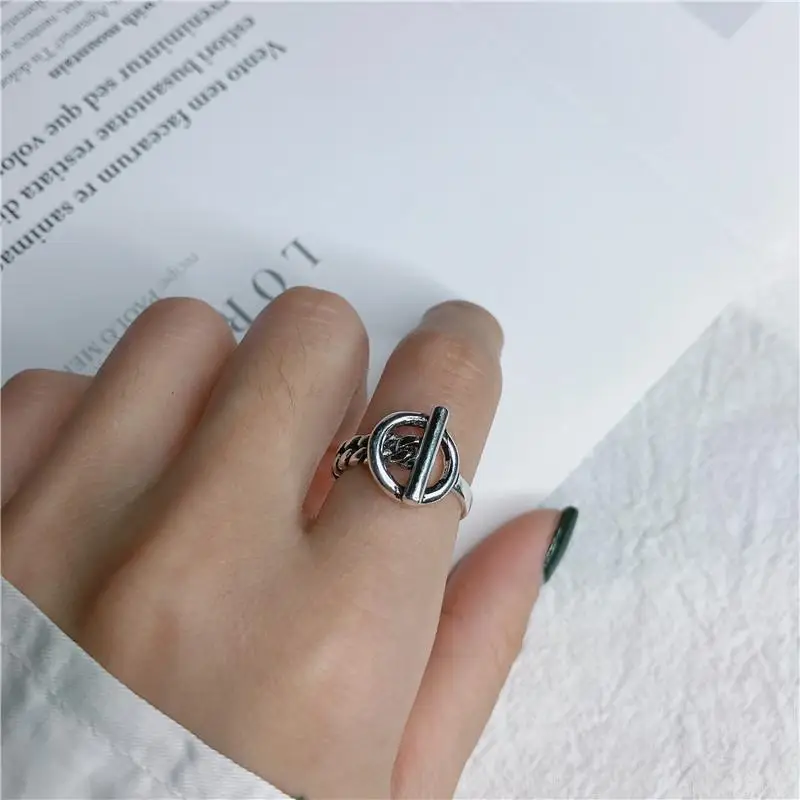 

Silver Color Vintage Half Buckle Design Open Rings Punk Fascinating Trendy Adjustable Cuban Chain Ring
