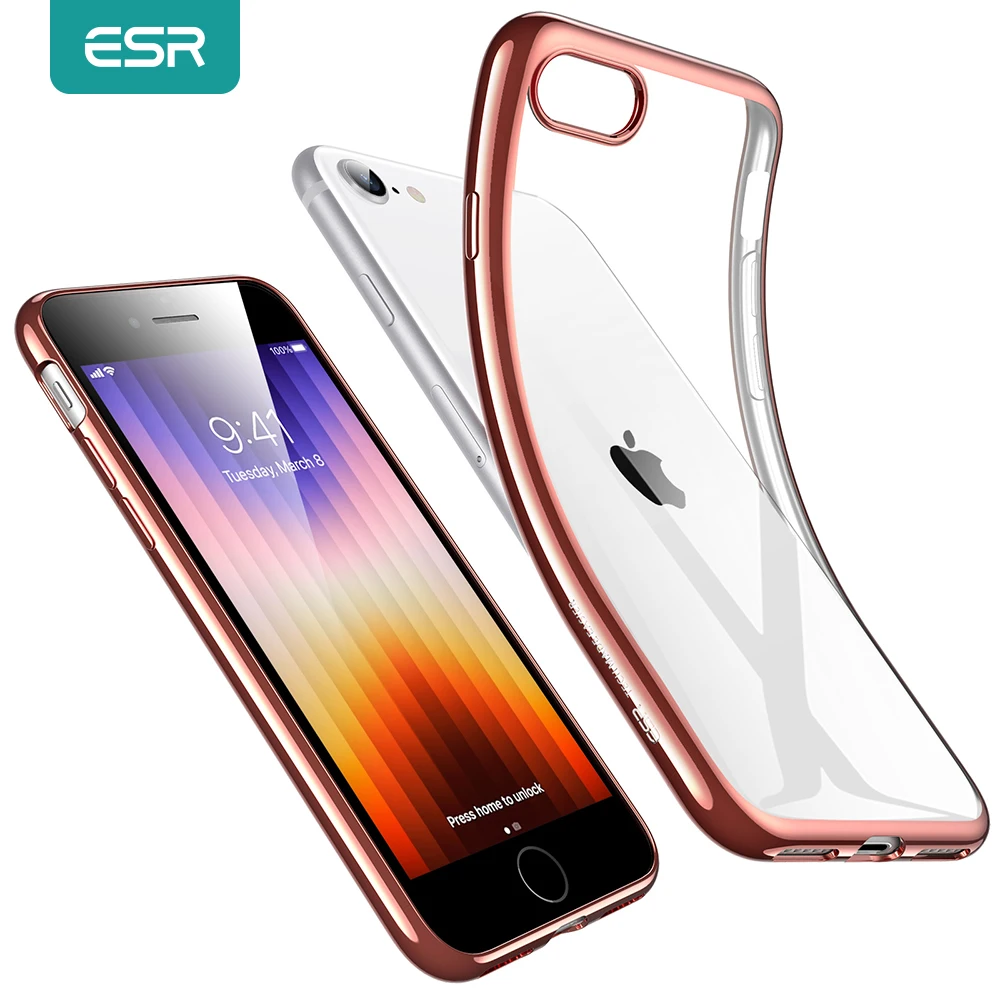 

ESR Phone Case for iPhone SE 2022 2020 8 7 Clear Dual Layer Slim Thin Transparent TPU Clear Bumper Case Cover Rose Gold Silver
