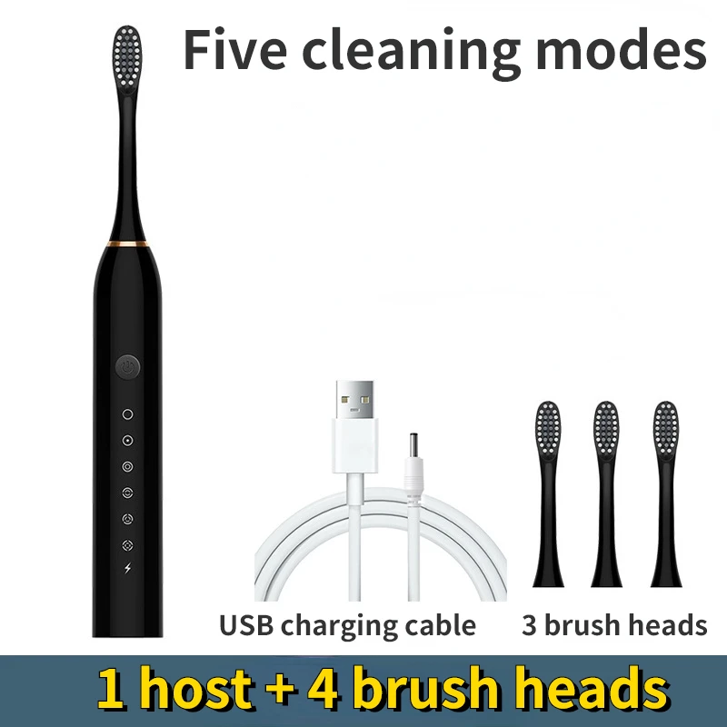 

Ultrasonic Electric Toothbrush with 4 Brush Heads Rechargeable Fully Automatic Adult Kids Universal Sonic Vibrating Toothbrush