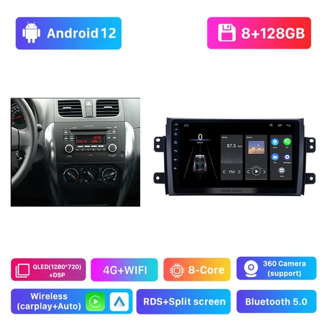 Автомагнитола Seicane для Suzuki SX4 2006-2011 2012 2013 для Fiat Sedici 2005-2014 Android 12 DSP QLED 4G GPS мультимедийный плеер