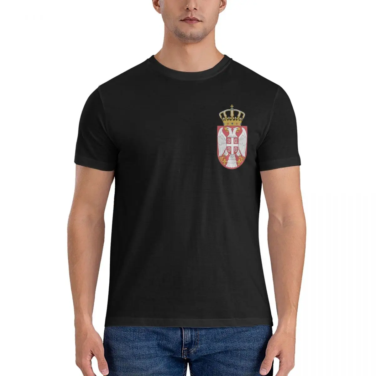 Повседневная мужская Базовая футболка с коротким рукавом герб Сербии