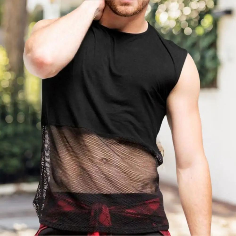 

Sports Tank Top Solid Color Sports Vest Patchwork Hollow Out Sports Tank Top