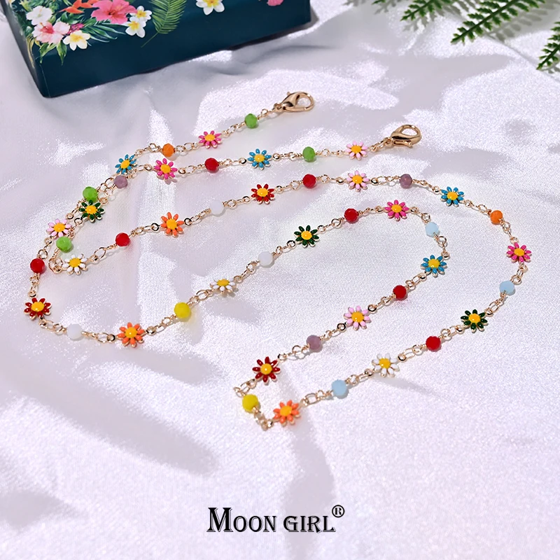 

Handmade Copper Eyeglass Chain Lanyard Colorful Daisy Reading Sunglasses Chain for Women Glasses Accessories MOON GIRL Design