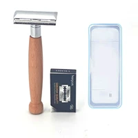 safety razor double edge razor for menwooden handle double edge safety razor with 5pcs blade%ef%bc%8c1pcs storage box