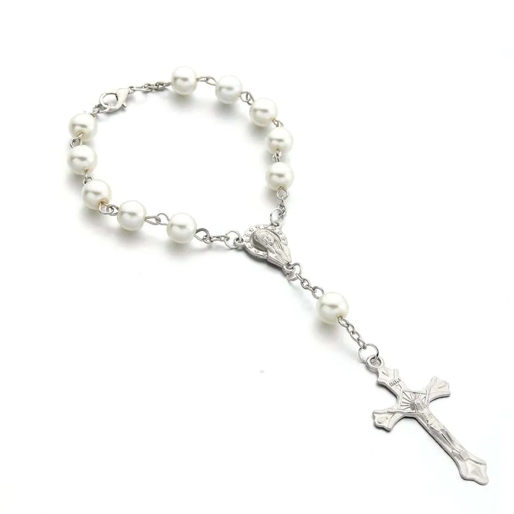 

Cross Pendant Pearl Bracelet For Girls First Holy Communion Bracelet Baptism Jewelry Birthday Gifts Kids Christening Accessories