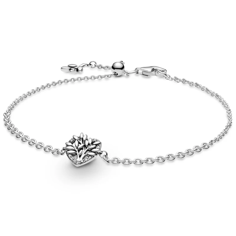 

Original Moments Heart Family Tree Sliding Clasp Adjust Bracelet Fit Fashion 925 Sterling Silver Bangle Bead Charm DIY Jewelry