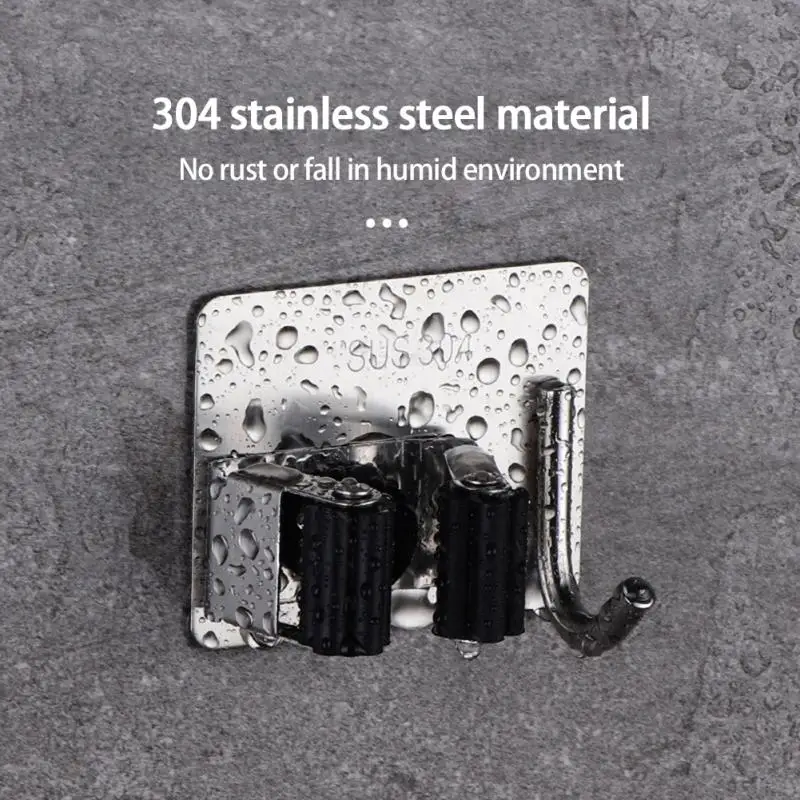 

Bathroom Storage Mop Organizer Holder Self Adhesive Hooks RackBrush Broom Hanger Hooks Multi-Purpose Strong Hooks Wall Mounted