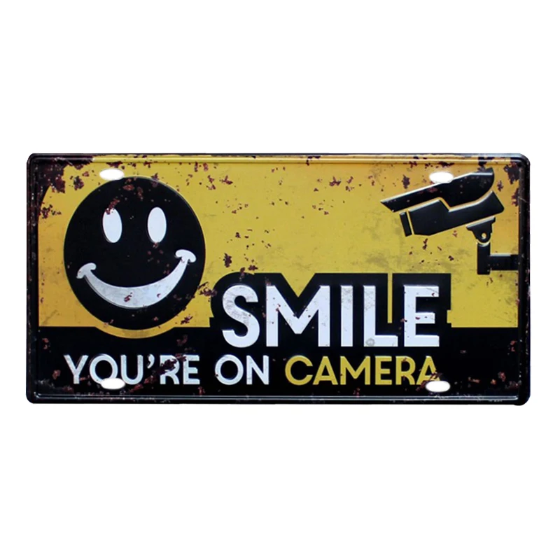 

monitor smile Car License Plate Signs Shabby Vintage Warning Metal Tin Sign Bar Cafe Garage Decorative Plaques Art Crafts Iron