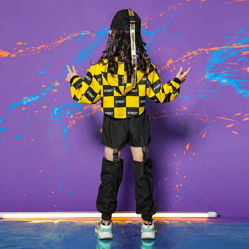 Children Girl long Sleeve Black Yellow Hip Hop Hiphop Ds Jazz Dance Costumes Ballroom Clothes Outfit Girl Clothes