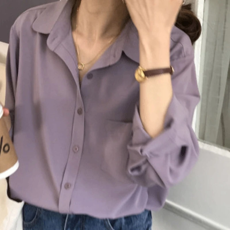 

Spring Summer Women Casual Shirts Fashion Female Vingtage Long Sleeve Loose Chiffon Shirts Office Lady Blouse Tops