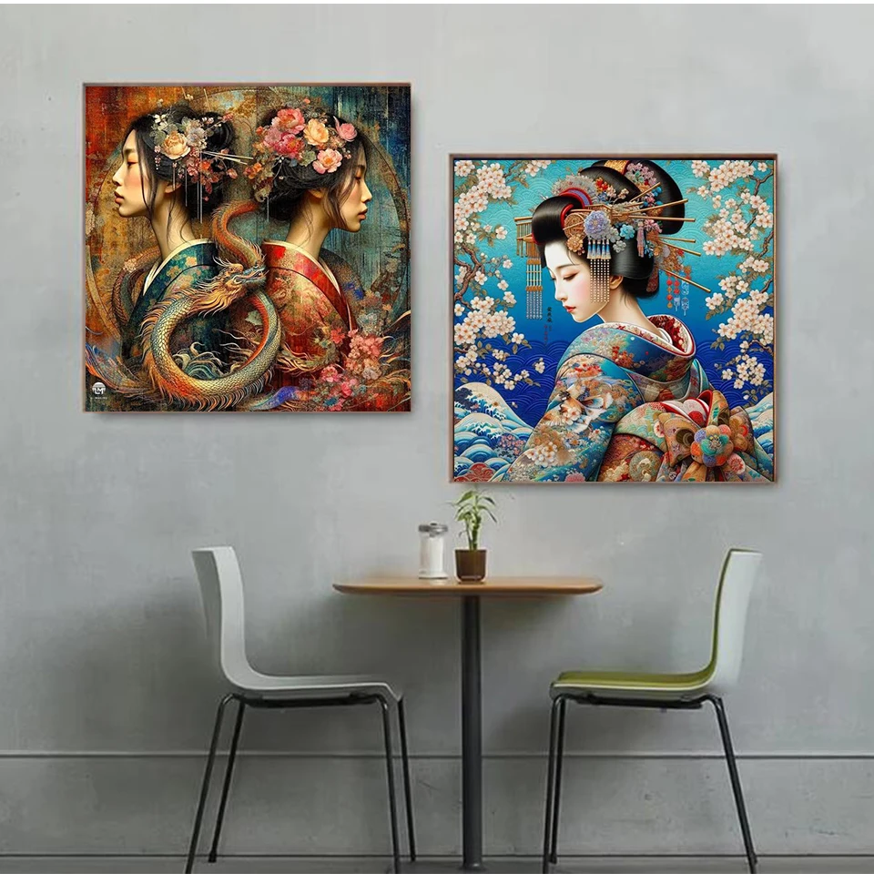 5d японская гейша Diy алмазная живопись женщина портрет горный хрусталь фотографии