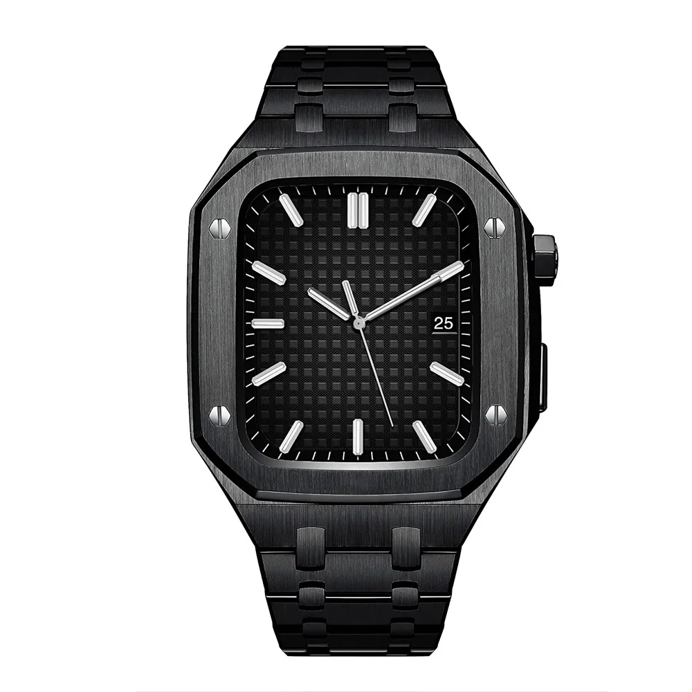 

Rugged Protector Bumper + Wristband for Apple Watch Bands 44mm 45mm Stainless Steel Strap with Metal Case for iWatch SE 7 6 5 4