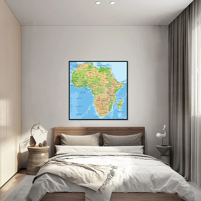 

60*60cm Map of The Africa French Language Unframed Canvas Painting Decorative Poster Art Print Living Room Home Decoration