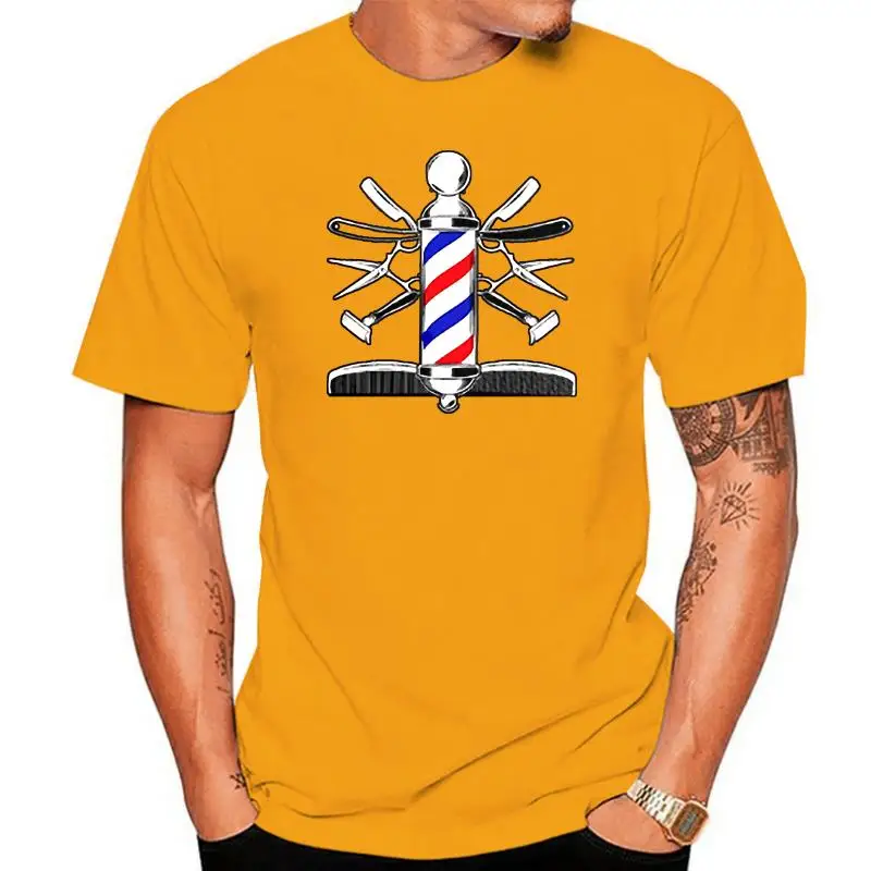 

Customized cotton round Neck barbers pole scissor hair clippers comb Natural Building Summer Style Trend HipHop t shirt for men