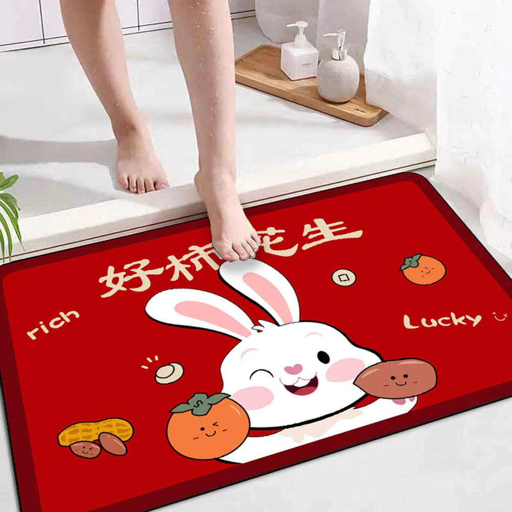 

Door Mats Carpet 40 X 60CM Anti-slip Flexible And Comfortable Foyer Rabbit Year Carpet New Year Durable To Use