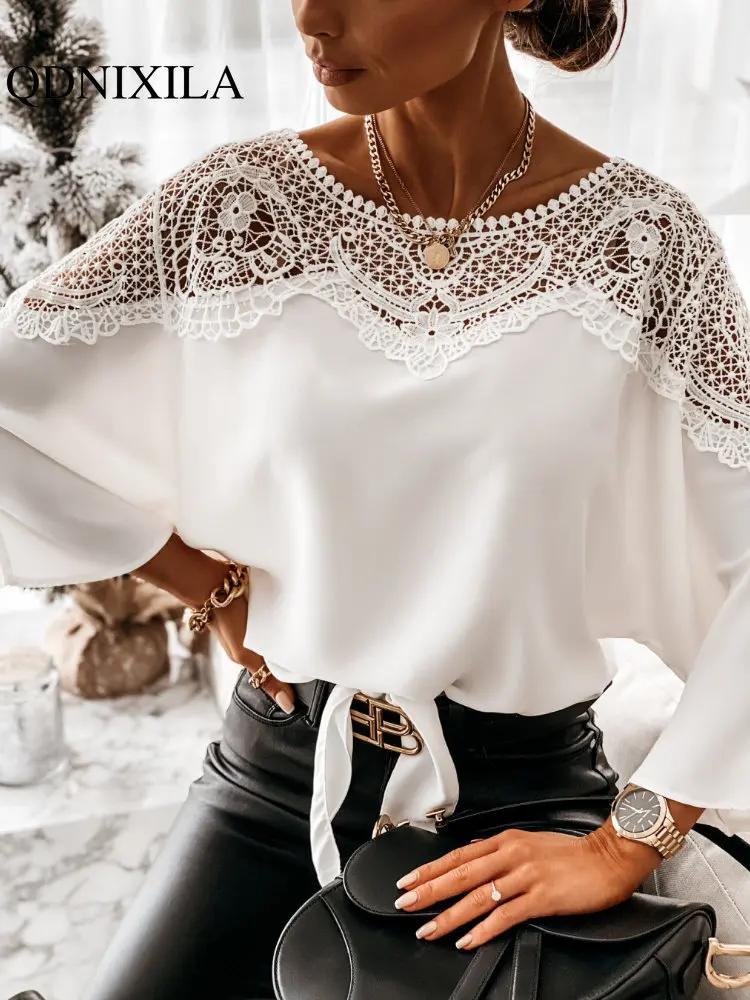 

Women's blouse Spring Summer Women's Clothing 2023 New in Long Sleeve Lace Shirt Solid Elegant and Youth Woman Blouses Top Women