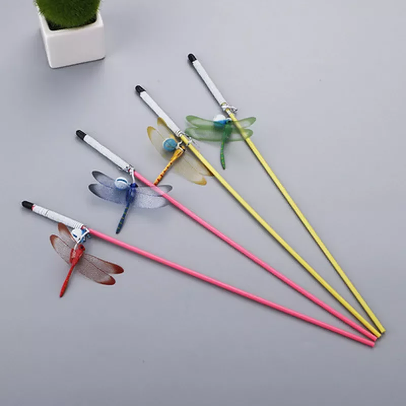 

2022New 4 colors Funny Dragonfly Cat Stick Rod Toy Colourful Pet Cat Teaser toy Cats Wand Pet Products with Bell Catnip Toys