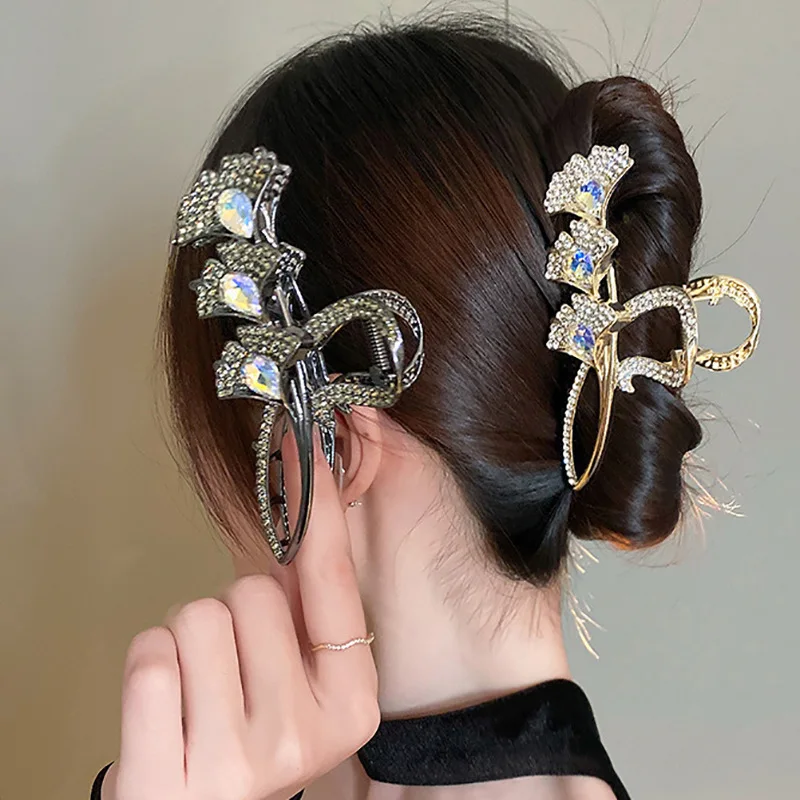 

Retro Ginkgo Biloba Metal Rhinestone Geometric Hair Clip Elegant Women's Hair Grip Clip Fashion Bridal Headdress Gift