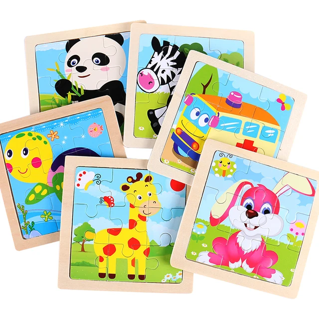 11cm/4.33in Kids Wooden Jigsaw Puzzle Games Cartoon Animal Vehicle Pattern Children Montessori Educational Toys 1