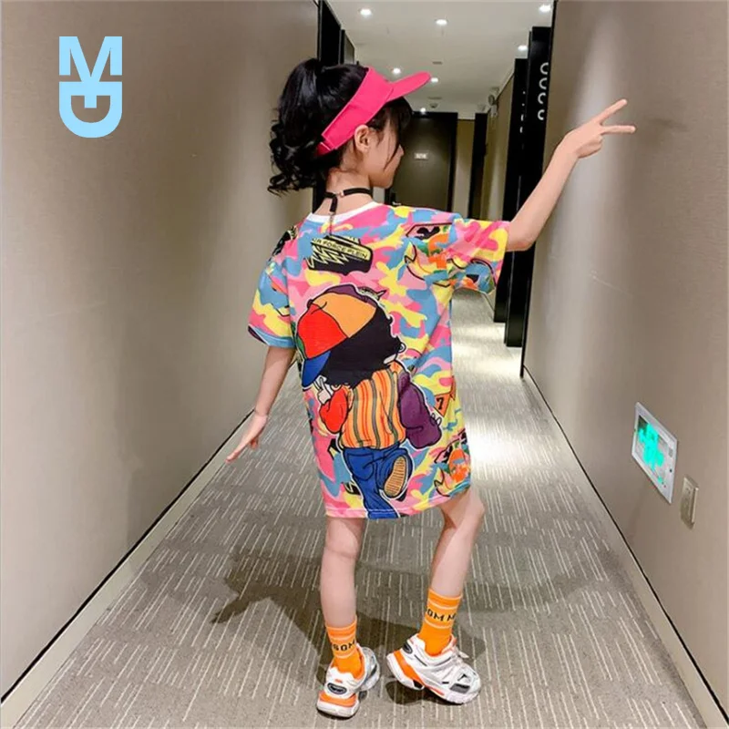 

New Short-sleeve Kids Dresses for Girls Clothing Princess Cartoon Pattern Print T-shirt Dress