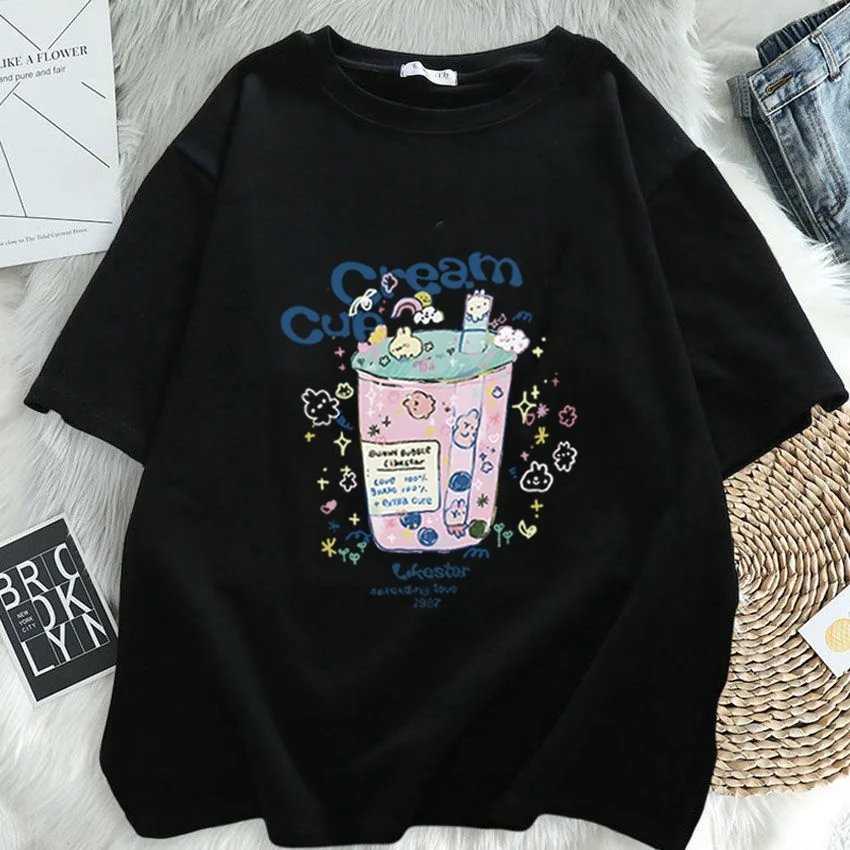 Женская летняя футболка с коротким рукавом и круглым вырезом