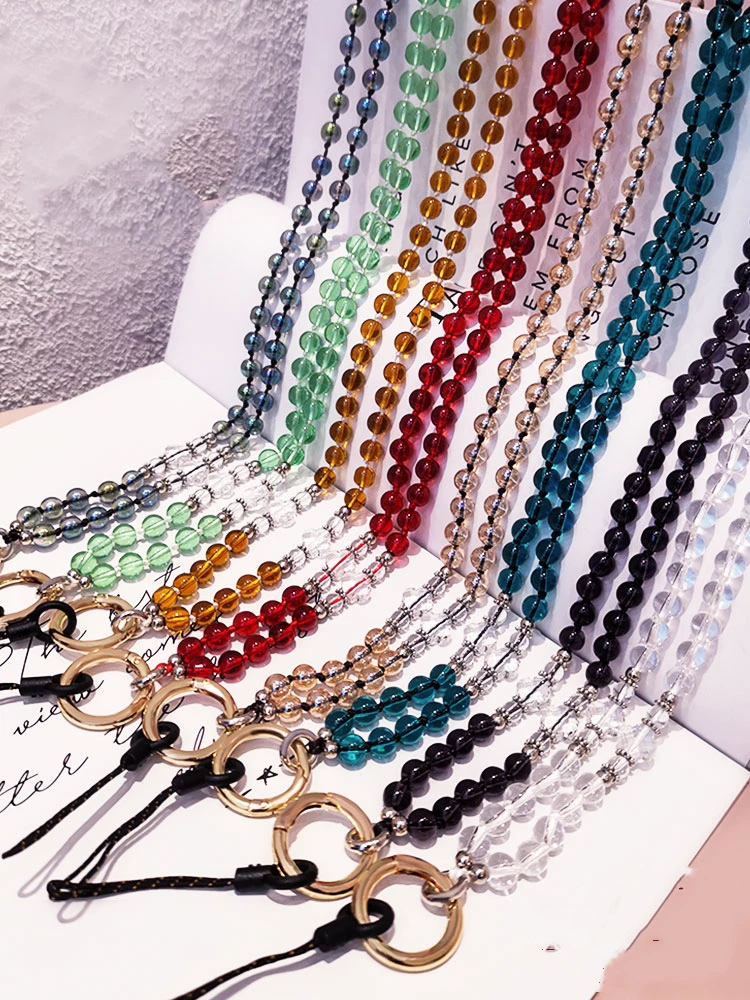 

Crystal Bead Long Phone Lanyard Necklace Strap for iphone huawei redmi xiaomi Samsung Camera GoPro ID Card U Disk String Holders