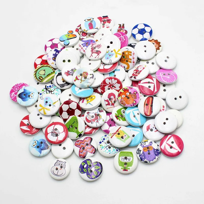 

40pcs 20mm Mixed round buttons 2 holes Sewing flatback Scrapbook decorative pattern wooden buttons