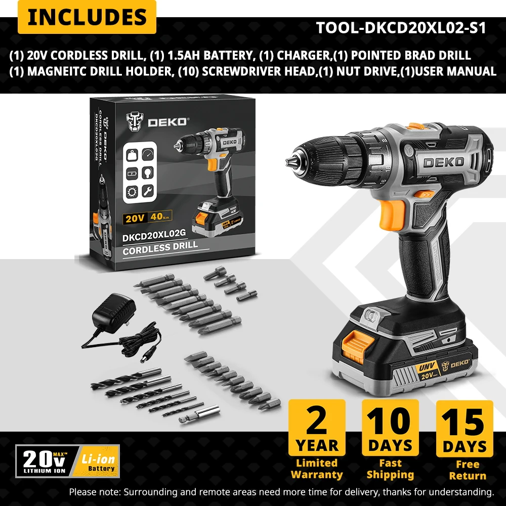 

Аккумуляторная электродрель DEKO 20В 18+1