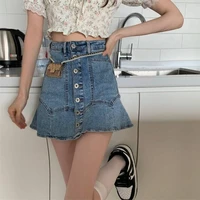 korean fashion high waisted skirt ladies summer jean skirt retro mini denim skirt button casual all match women clothing