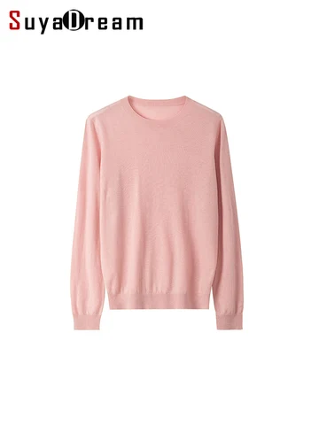 SuyaDream-женские шерстяные пуловеры, 100% овечья шерсть, круглый воротник, однотонные вязаные свитера из тонкой пряжи, базовый топ, осень, зима, 2024 г.