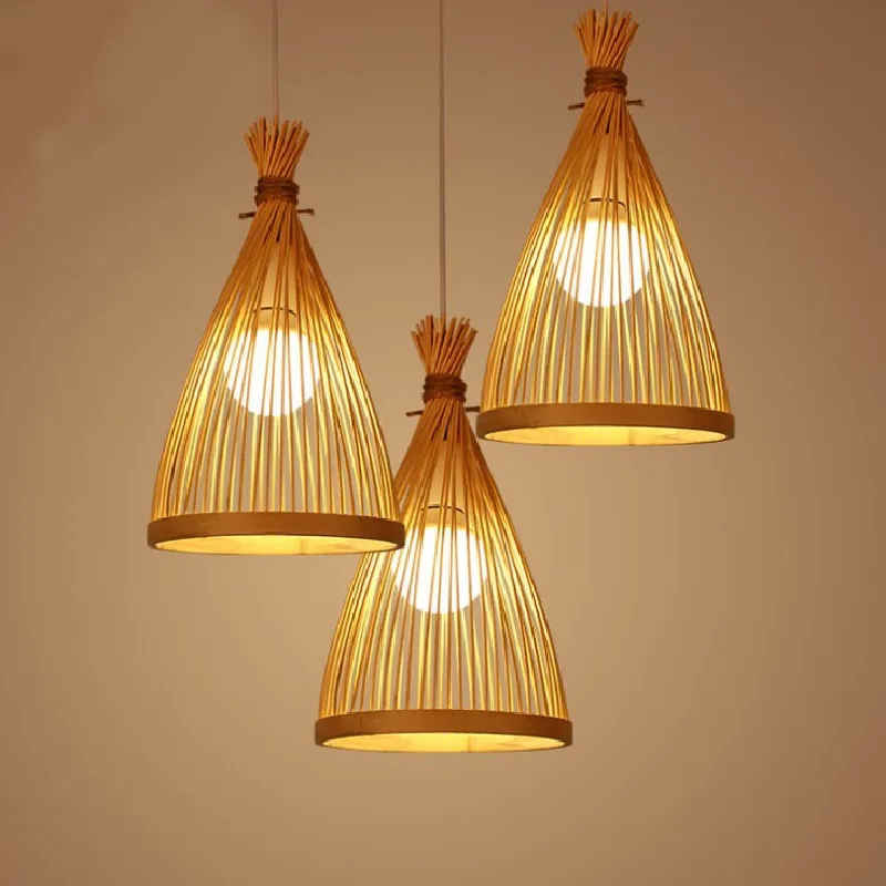 Classical Pendant Lamp Bambooo Chandeliers Wood Ceiling Light Dia20/25/30cm E27 Dining Room Bedroom Room Lantern Coffee Color