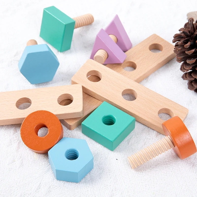 

Wood Nuts and Bolts Toy Construction Building Blocks Kit Matching Activities