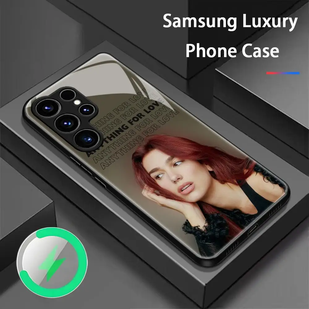Фото Чехол для телефона с изображением певицы Дуа Липы для Samsung S26 S25 S24 S23 S22 S21 Plus Ultra Note20, стеклянный магнитный чехол. №2