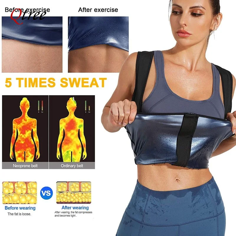 Womens Polymer Sauna Vest Sweat Hot Thermo Tank Top Weight Loss Compression Shirt with Zipper Fat Burn Waist Trainer Body Shaper